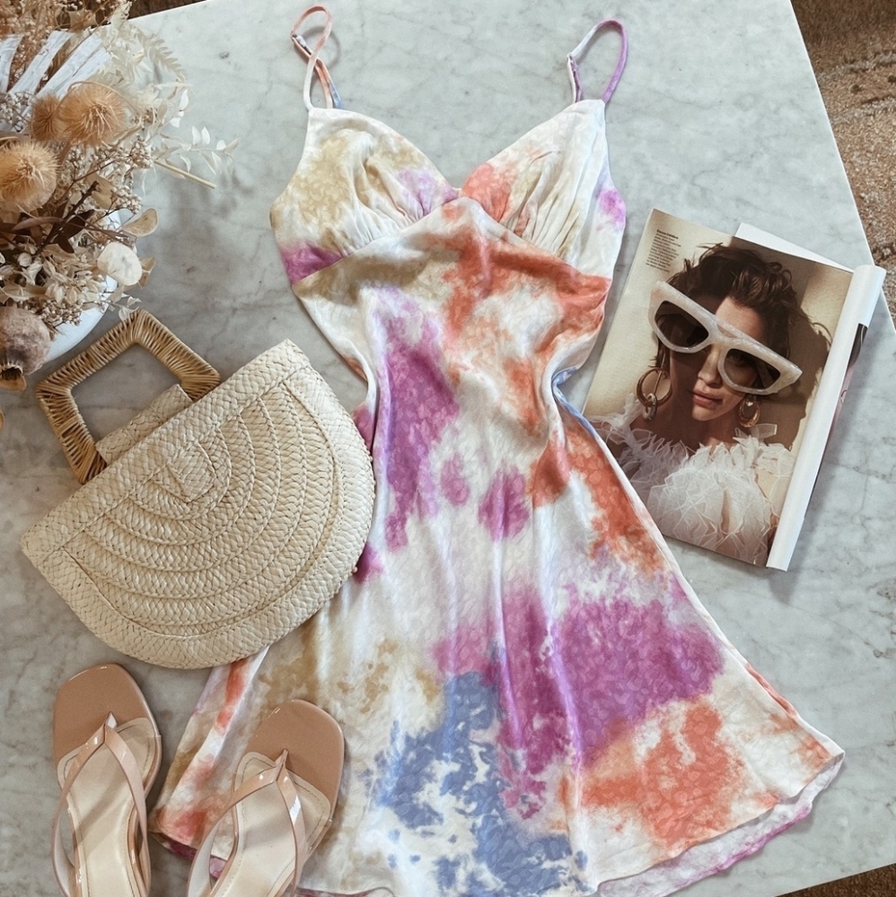 Starlow Mini Dress Backless in Watercolor M